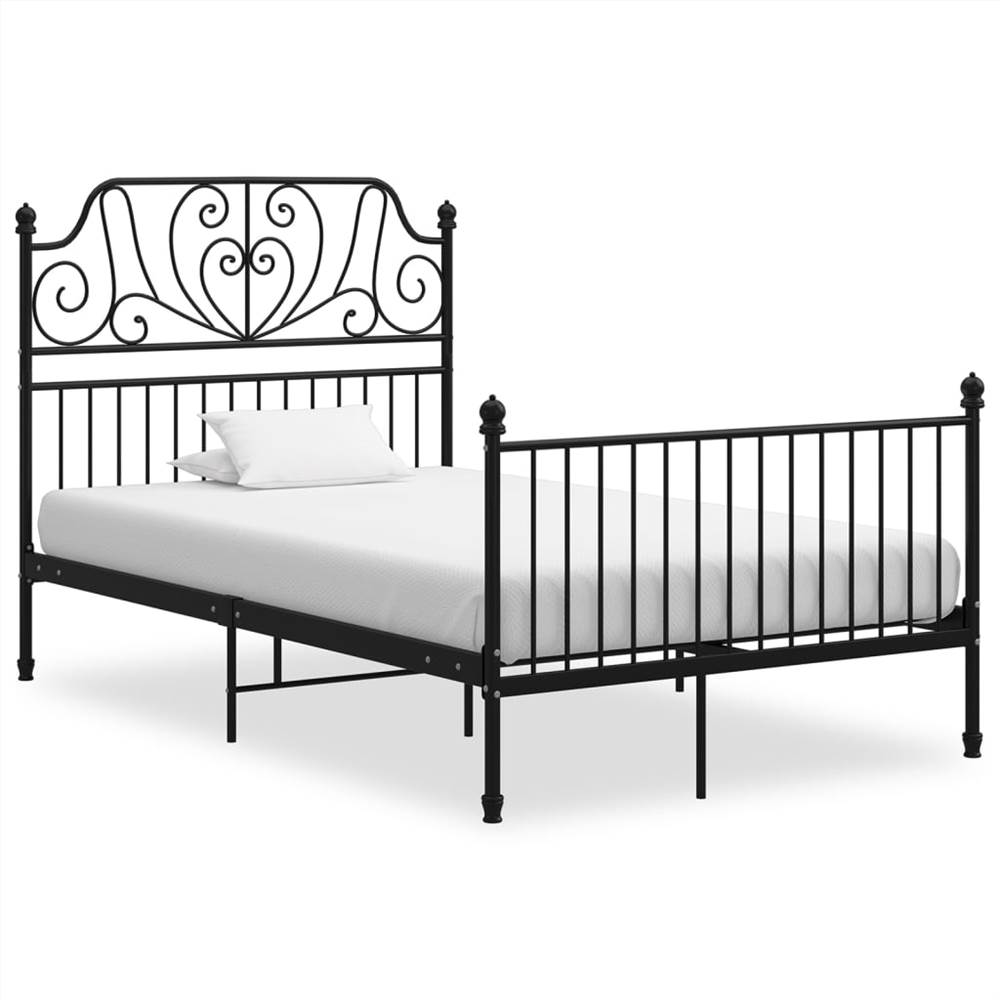 Bed Frame Black Metal and Plywood 120x200 cm