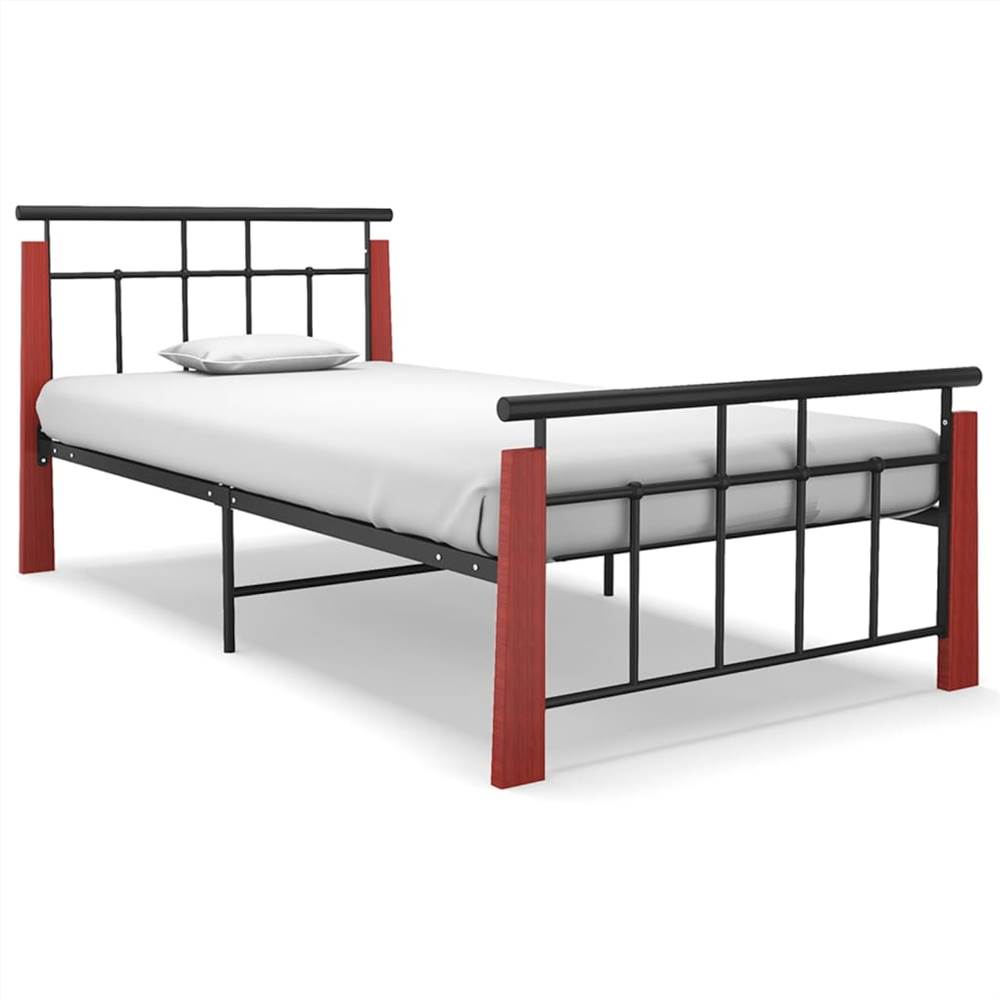 

Bed Frame Metal and Solid Oak Wood 100x200 cm