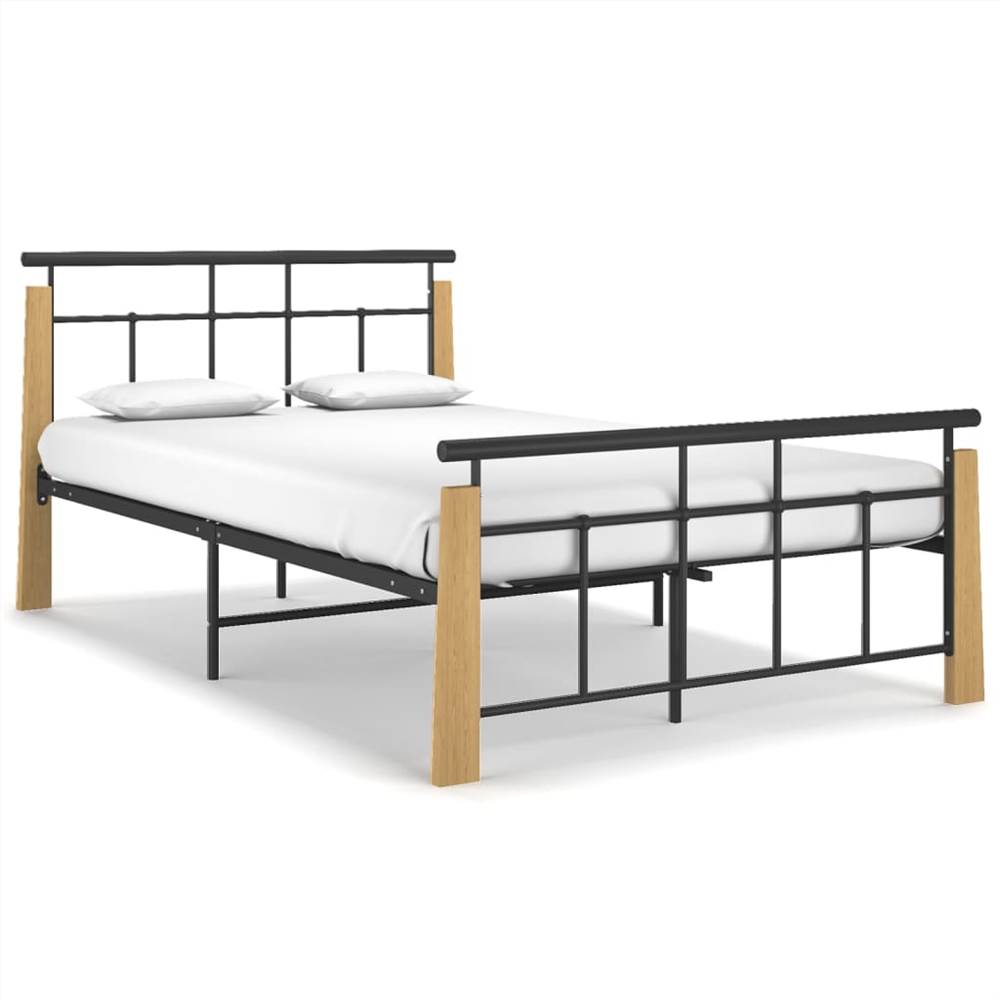 

Bed Frame Metal and Solid Oak Wood 120x200 cm