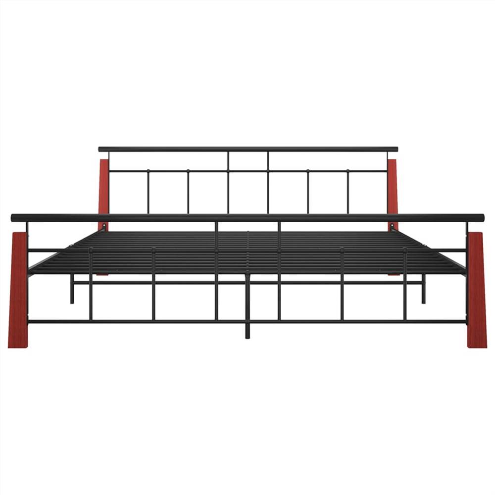 Bed Frame Metal and Solid Oak Wood 200x200 cm