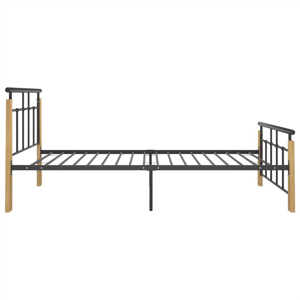 Bed Frame Metal and Solid Oak Wood 90x200 cm