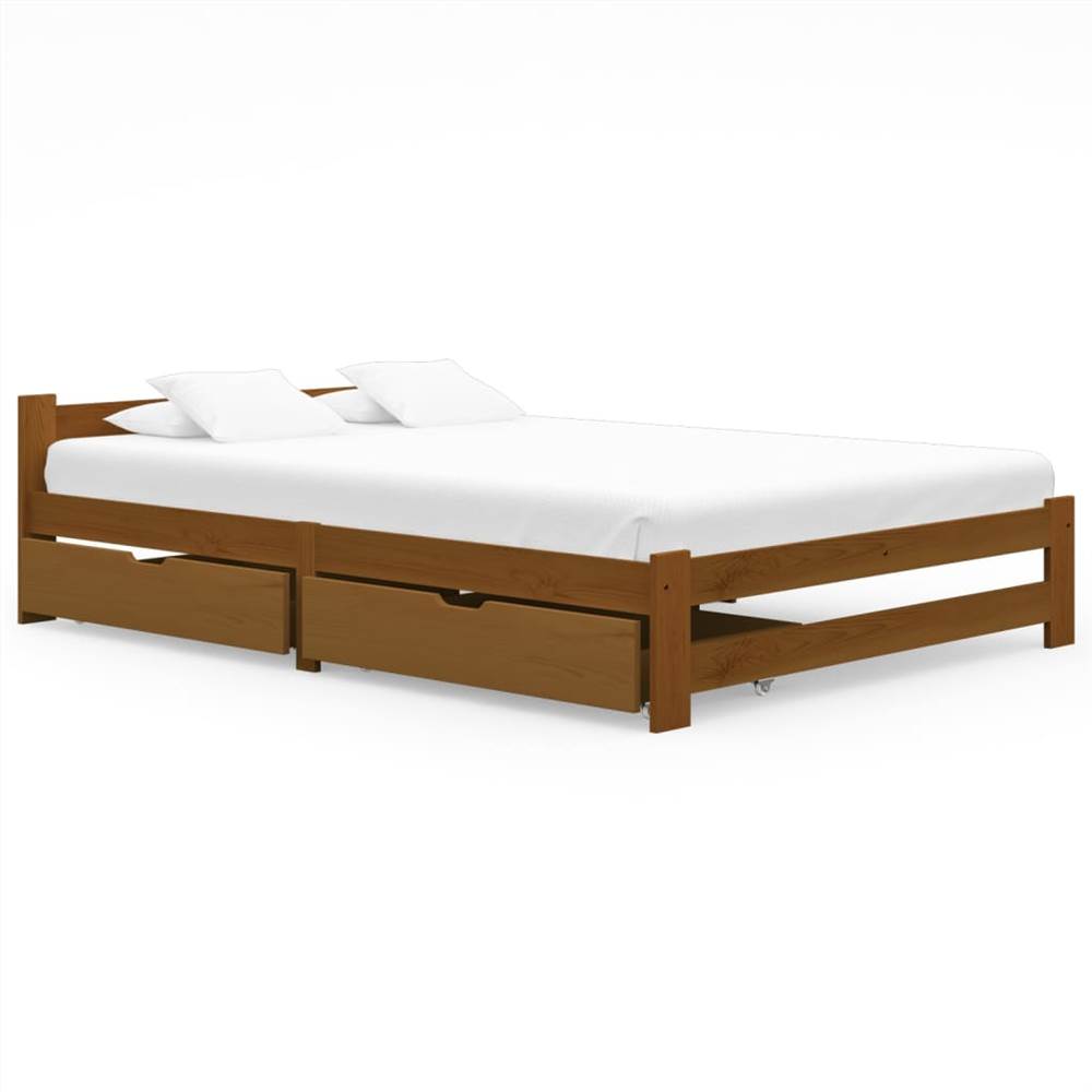 

Bed Frame with 2 Drawers Honey Brown Solid Pinewood 120x200 cm