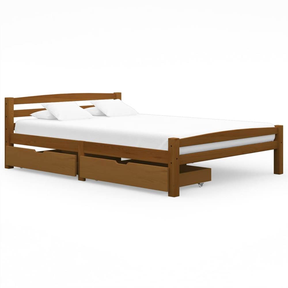 

Bed Frame with 2 Drawers Honey Brown Solid Pinewood 140x200 cm