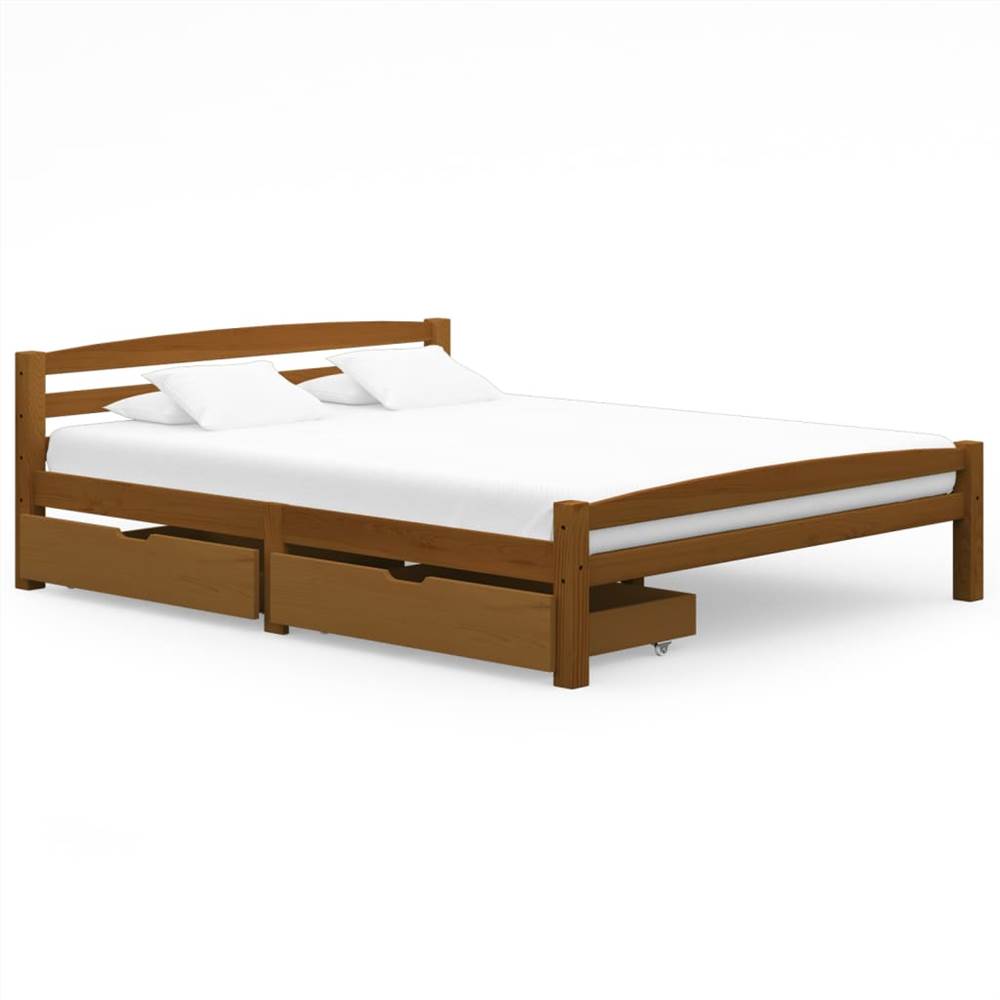 

Bed Frame with 2 Drawers Honey Brown Solid Pinewood 160x200 cm