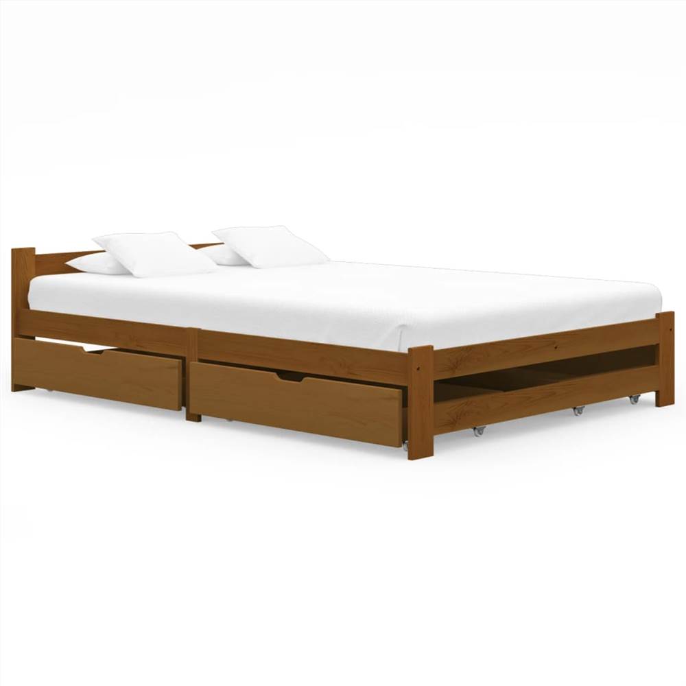 Bed Frame with 4 Drawers Honey Brown Solid Pinewood 140x200 cm