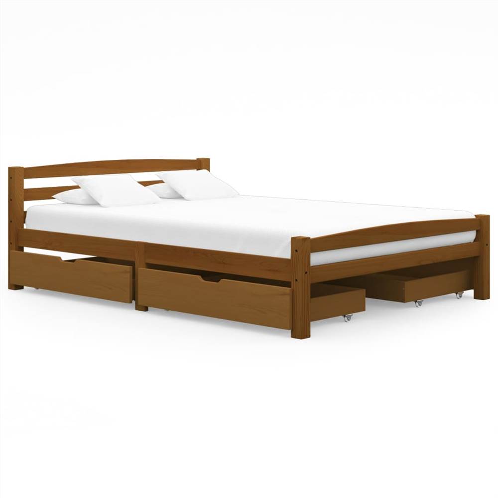 

Bed Frame with 4 Drawers Honey Brown Solid Pinewood 140x200 cm