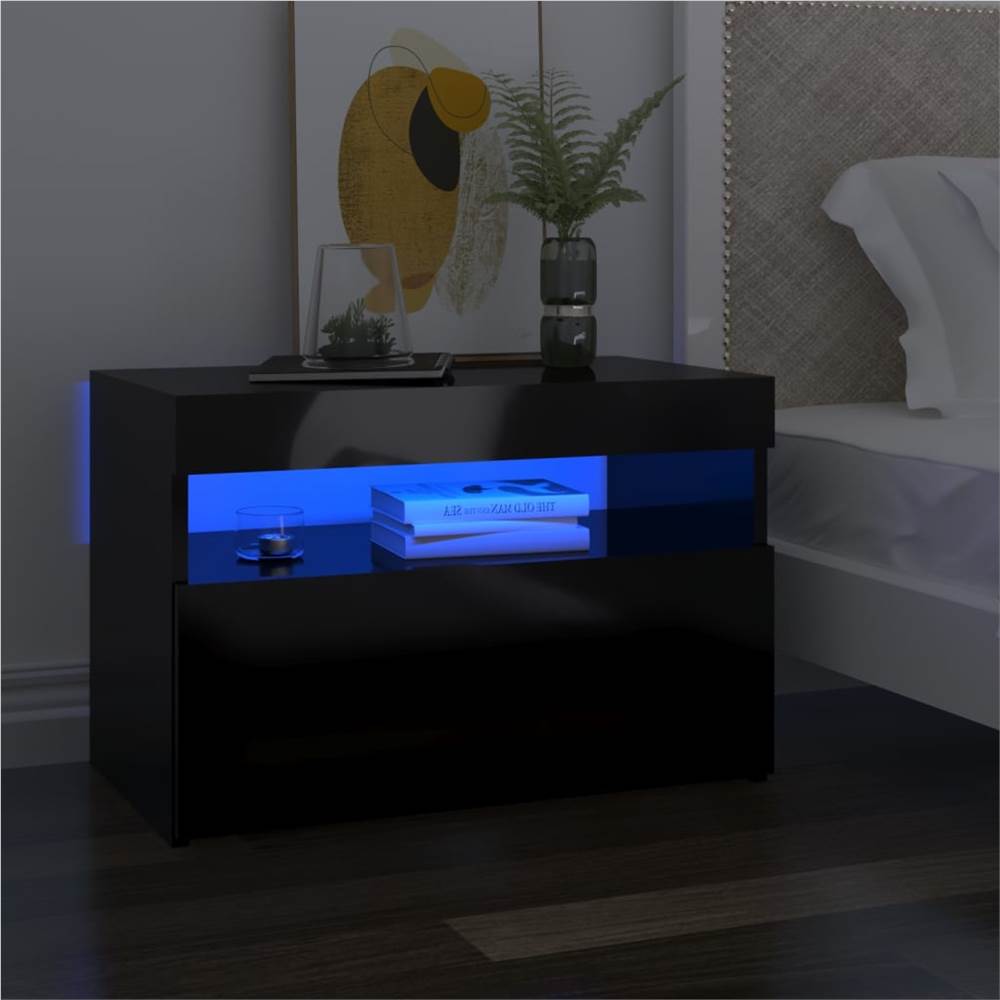 

Bedside Cabinet & LED Lights High Gloss Black 60x35x40 cm