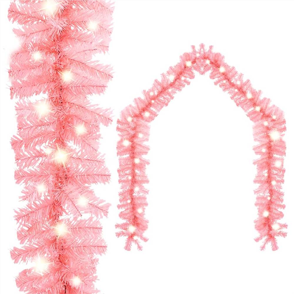 Christmas Garland with LED Lights 20 m Pink