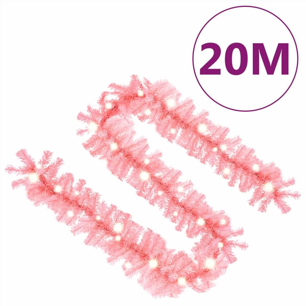 Christmas Garland with LED Lights 20 m Pink