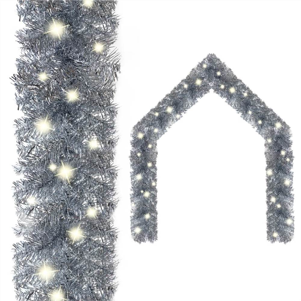 Christmas Garland with LED Lights 20 m Silver