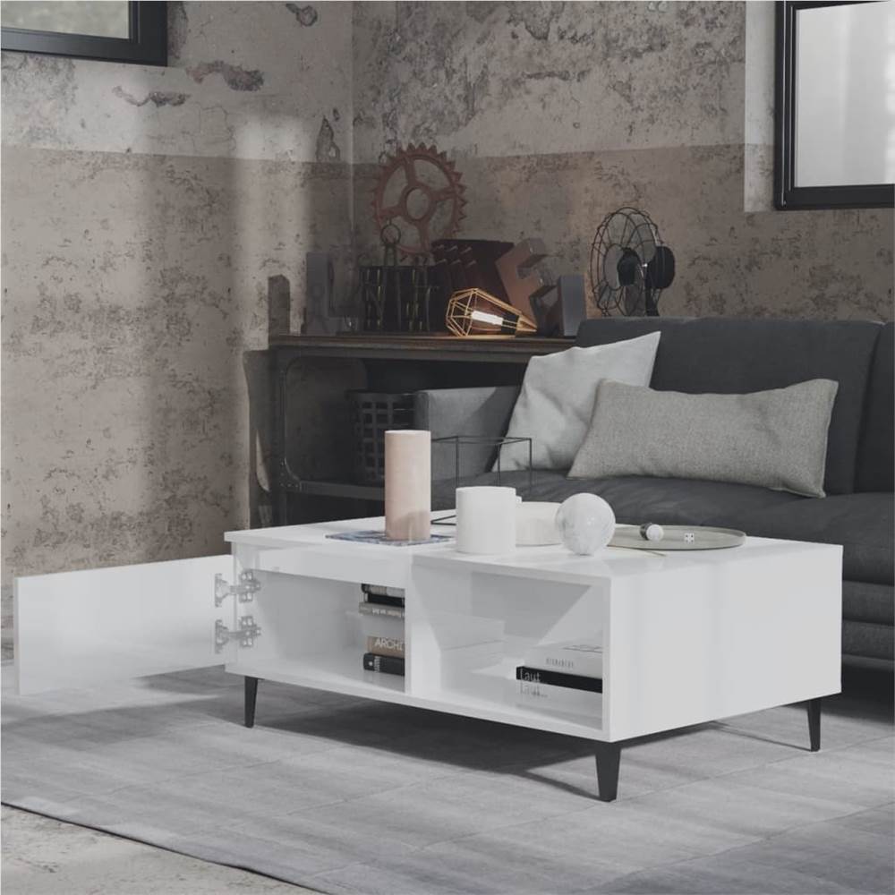 Coffee Table High Gloss White 90x60x35 cm Chipboard