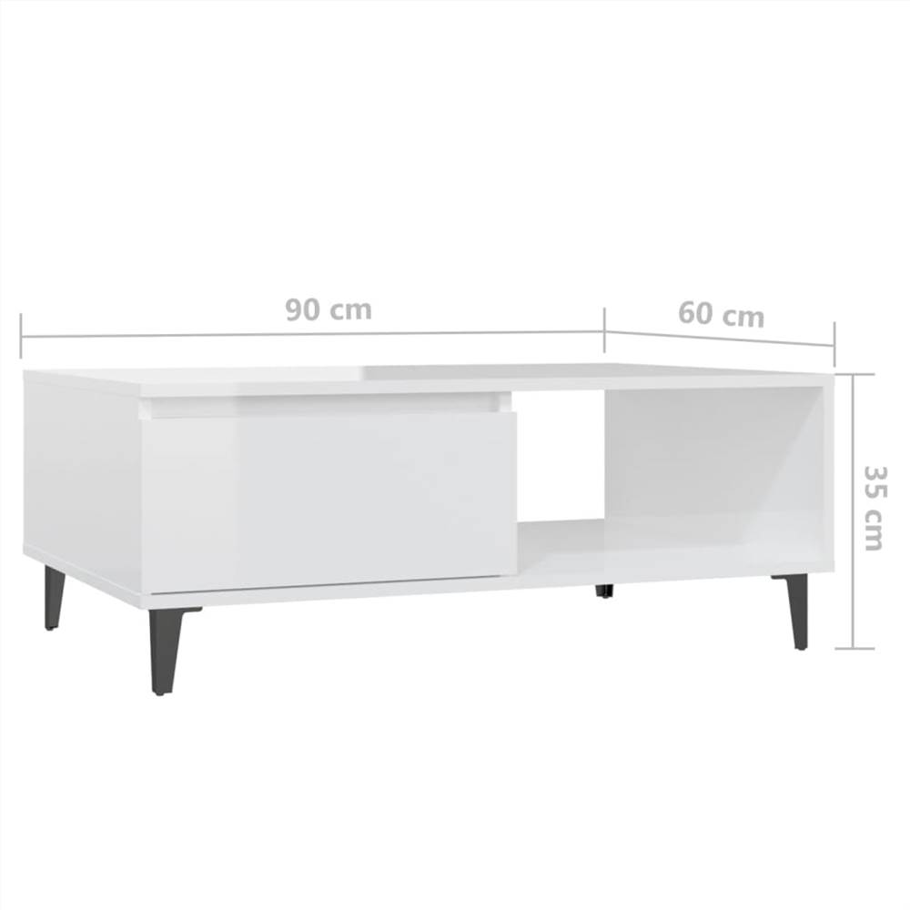 Coffee Table High Gloss White 90x60x35 cm Chipboard
