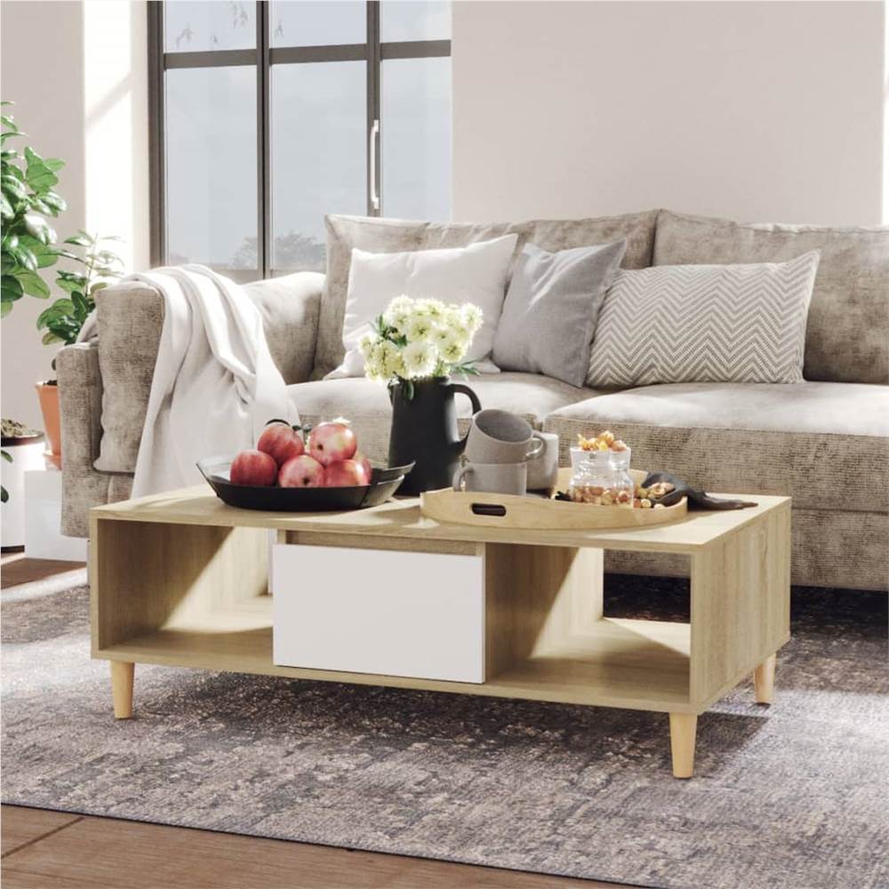 

Coffee Table White and Sonoma Oak 103.5x60x35 cm Chipboard