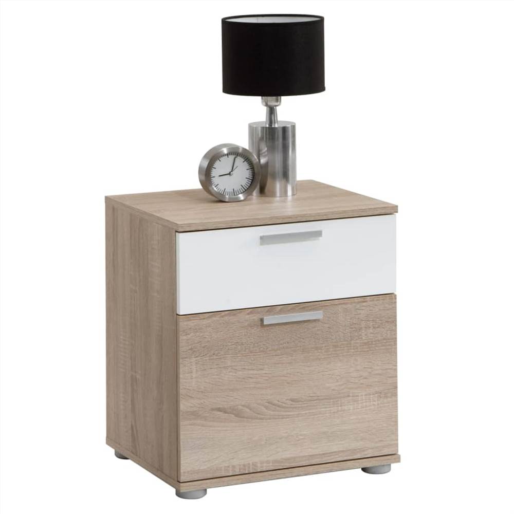 

FMD Bedside Table with 2 Drawers White and Oak Tree