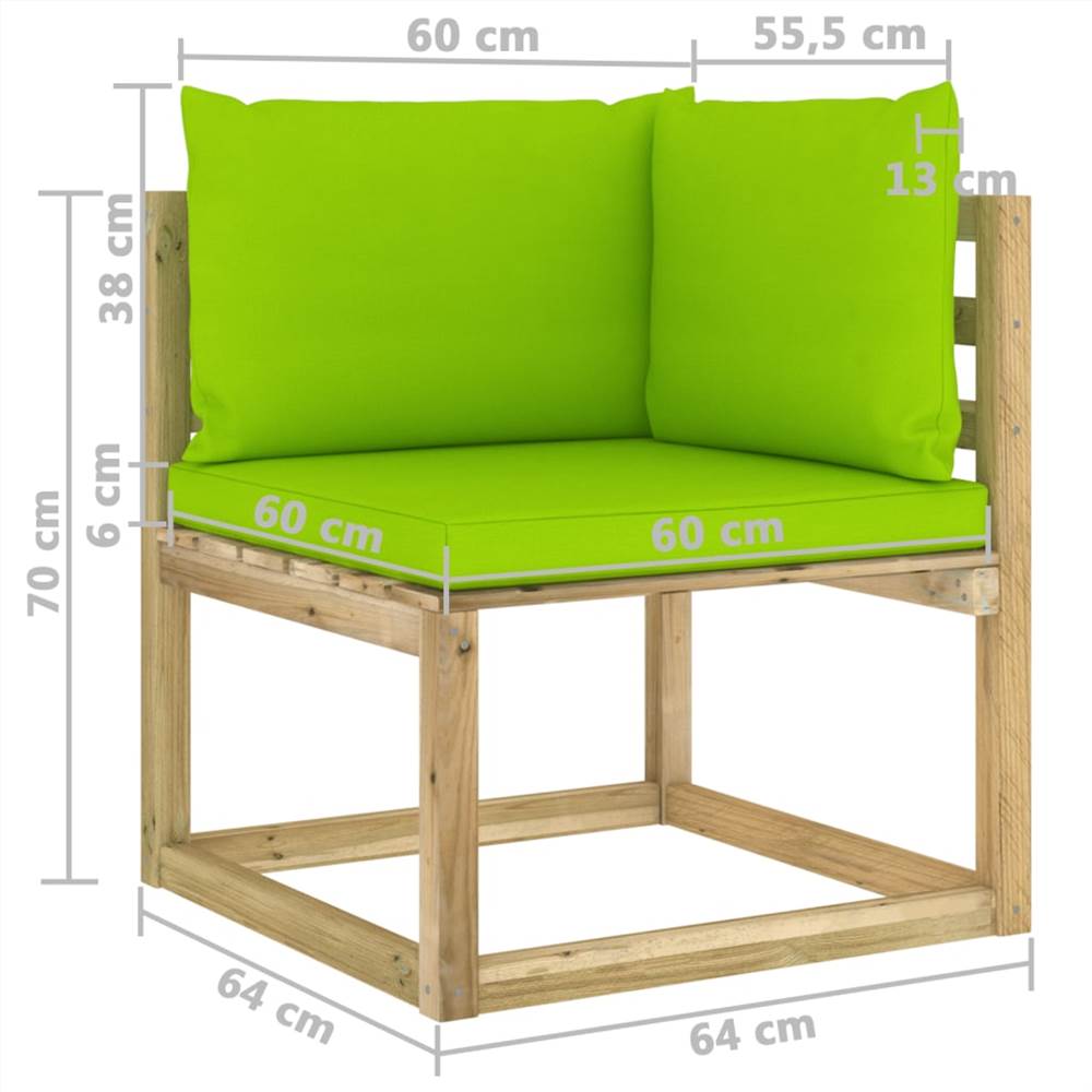 Garden Corner Sofa with Cushions Green Impregnated Pinewood