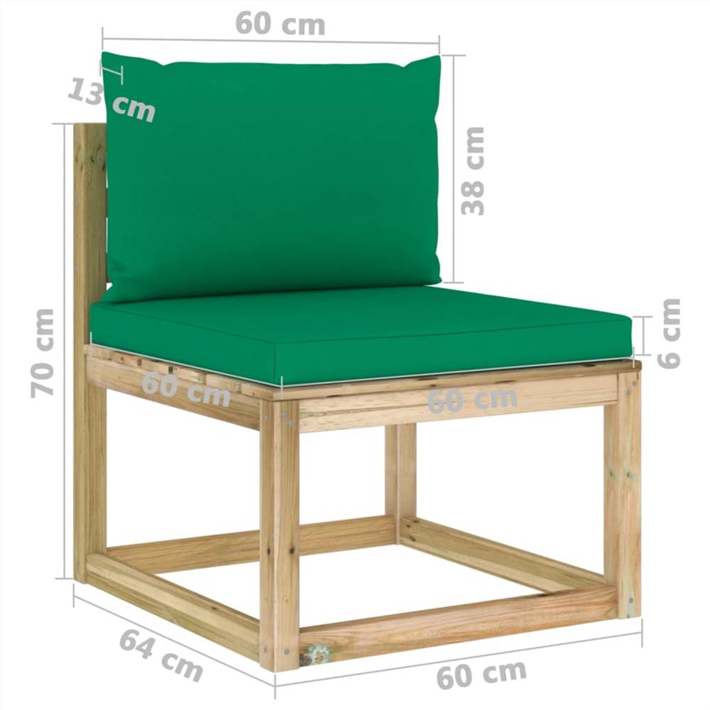 Garden Middle Sofa with Cushions Green Impregnated Pinewood