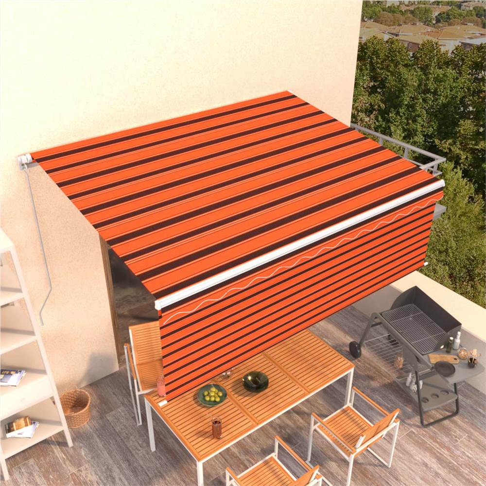 Manual Retractable Awning with Blind 4.5x3m Orange&Brown