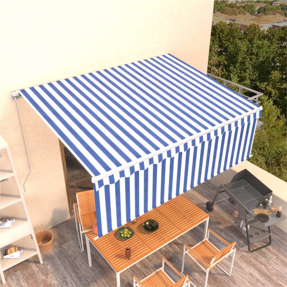 

Manual Retractable Awning with Blind 4x3m Blue&White