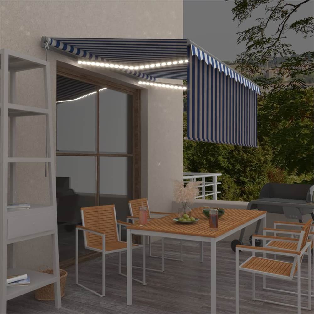 

Manual Retractable Awning with Blind&LED 3.5x2.5m Blue&White