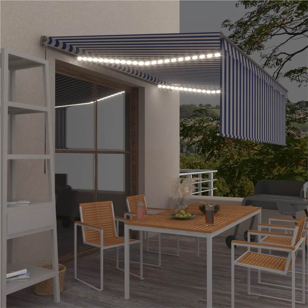 

Manual Retractable Awning with Blind&LED 4x3m Blue&White