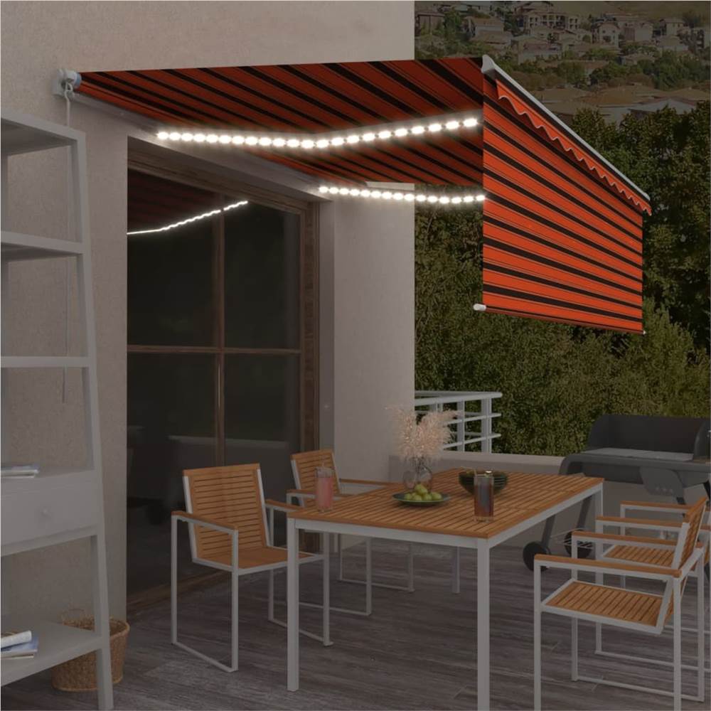 

Manual Retractable Awning with Blind&LED 4x3m Orange&Brown