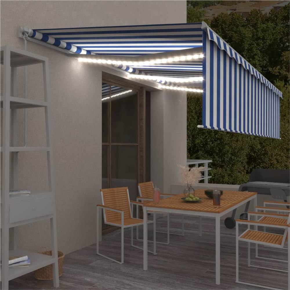 Manual Retractable Awning with Blind&LED 6x3m Blue&White