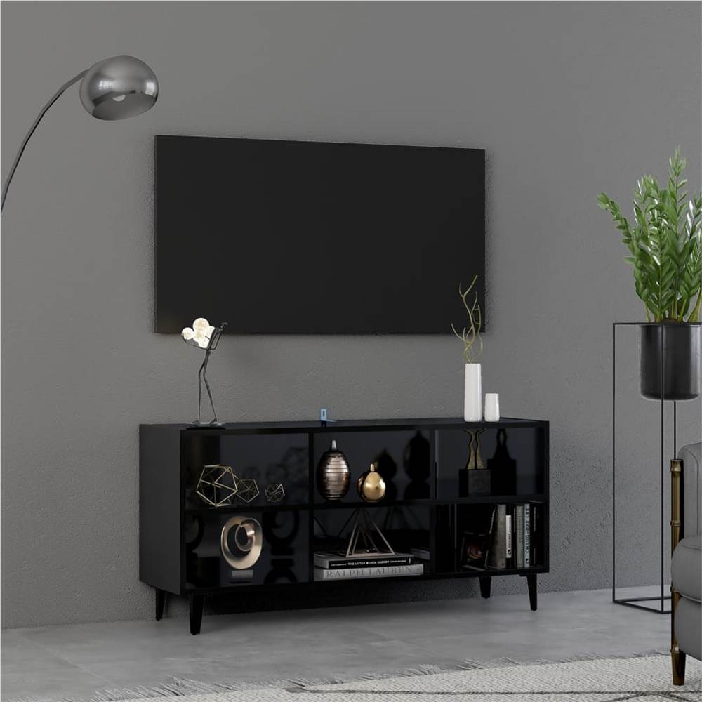 TV Cabinet with Metal Legs High Gloss Black 103.5x30x50 cm