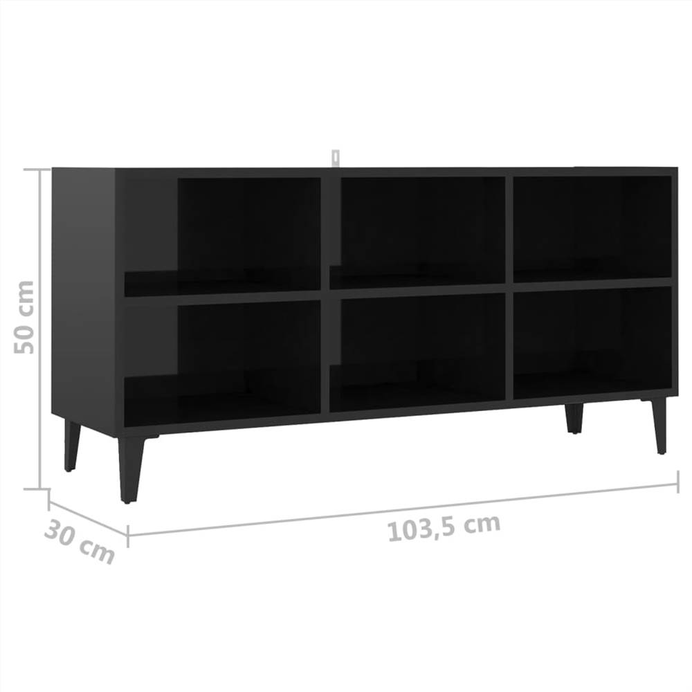 TV Cabinet with Metal Legs High Gloss Black 103.5x30x50 cm