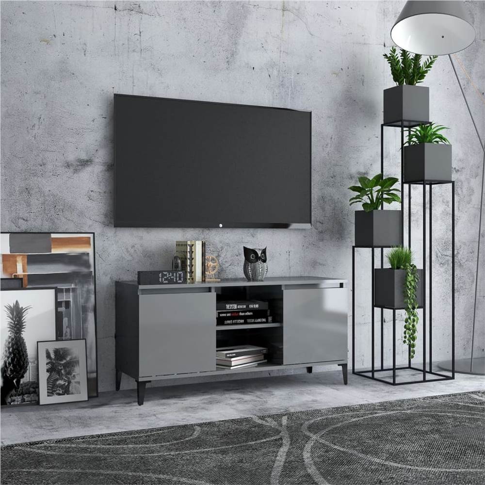 

TV Cabinet with Metal Legs High Gloss Grey 103.5x35x50 cm