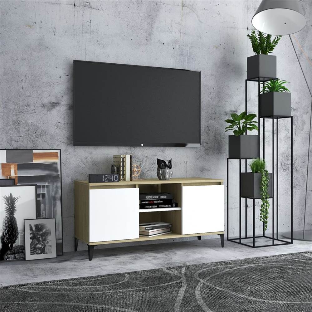 

TV Cabinet with Metal Legs White and Sonoma Oak 103.5x35x50 cm