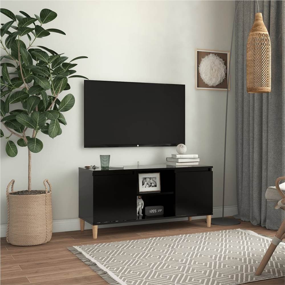 

TV Cabinet with Solid Wood Legs Black 103.5x35x50 cm