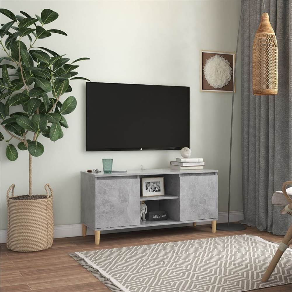 

TV Cabinet with Solid Wood Legs Concrete Grey 103.5x35x50 cm