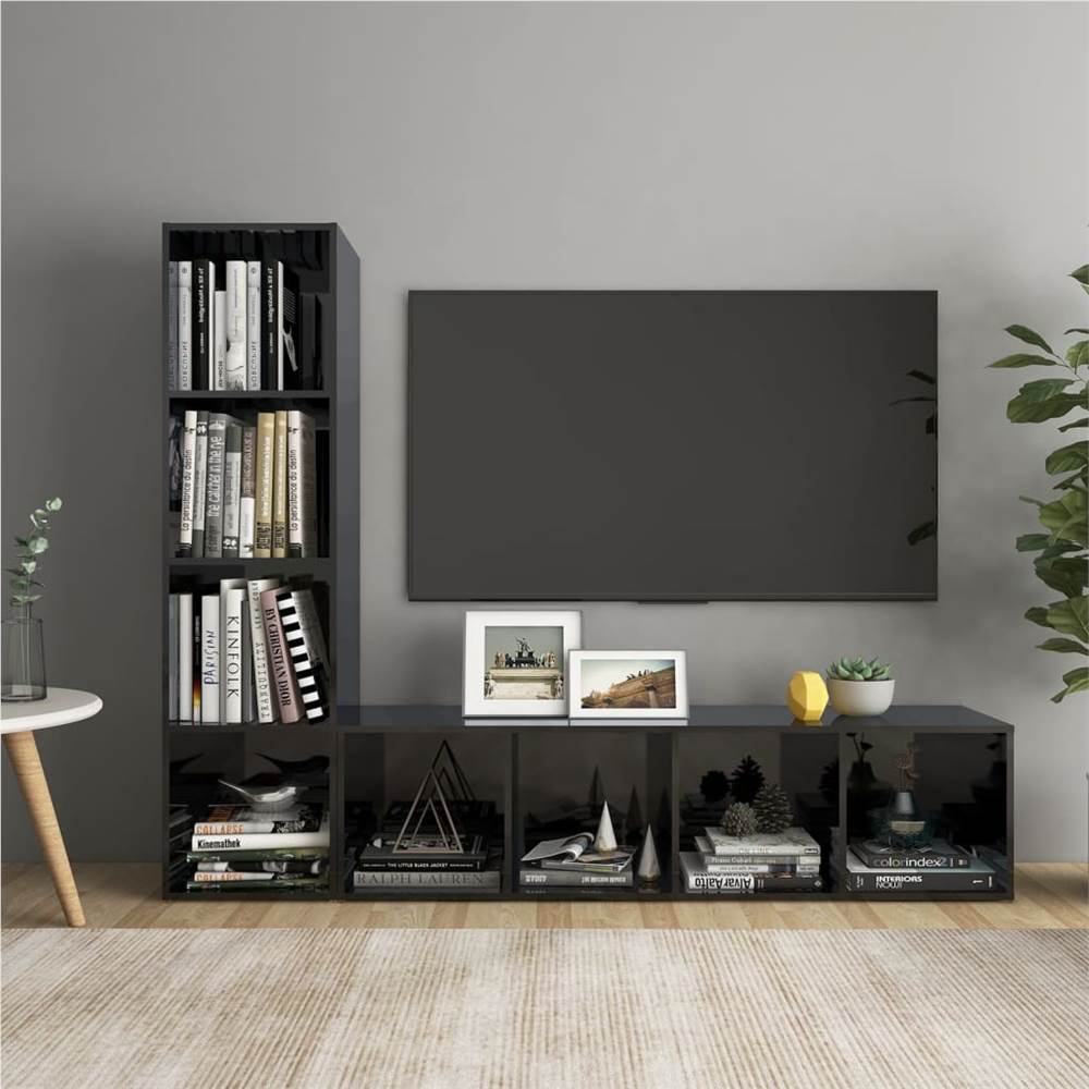 

TV Cabinets 2 pcs High Gloss Black 142.5x35x36.5 cm Chipboard