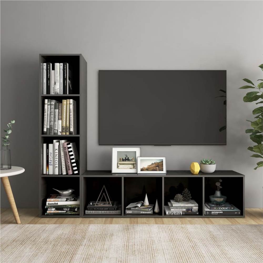 

TV Cabinets 2 pcs High Gloss Grey 142.5x35x36.5 cm Chipboard