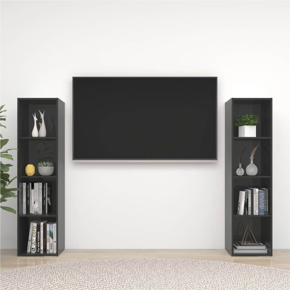 

TV Cabinets 2 pcs High Gloss Grey 142.5x35x36.5 cm Chipboard