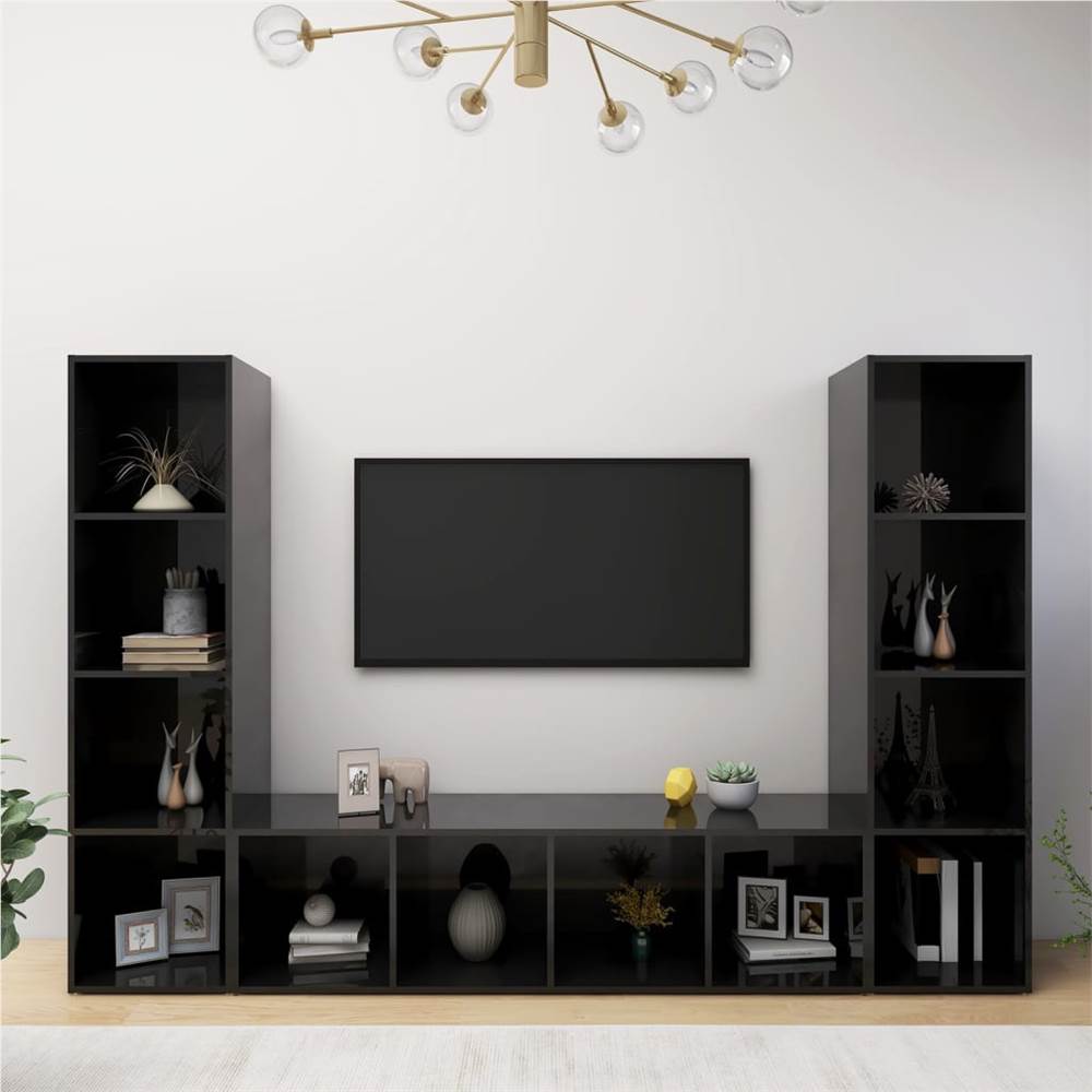 

TV Cabinets 3 pcs High Gloss Black 142.5x35x36.5 cm Chipboard