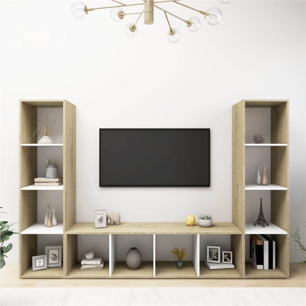 

TV Cabinets 3 pcs White & Sonoma Oak 142.5x35x36.5 cm Chipboard