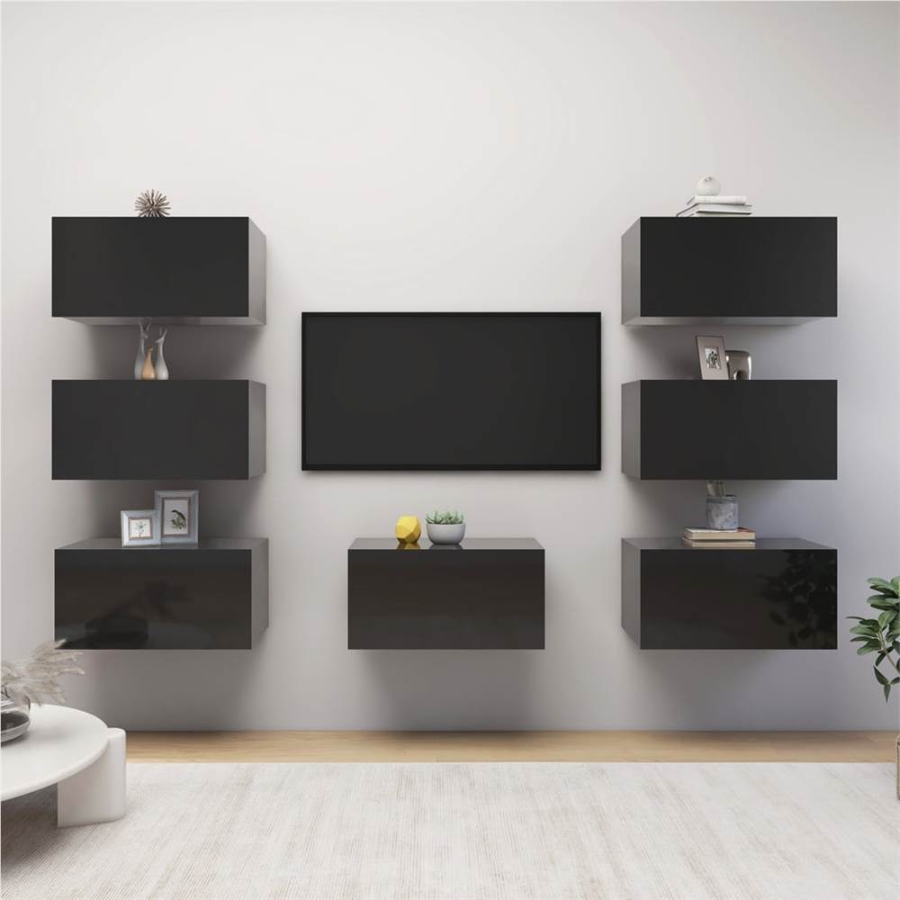 

TV Cabinets 7 pcs High Gloss Black 30.5x30x60 cm Chipboard
