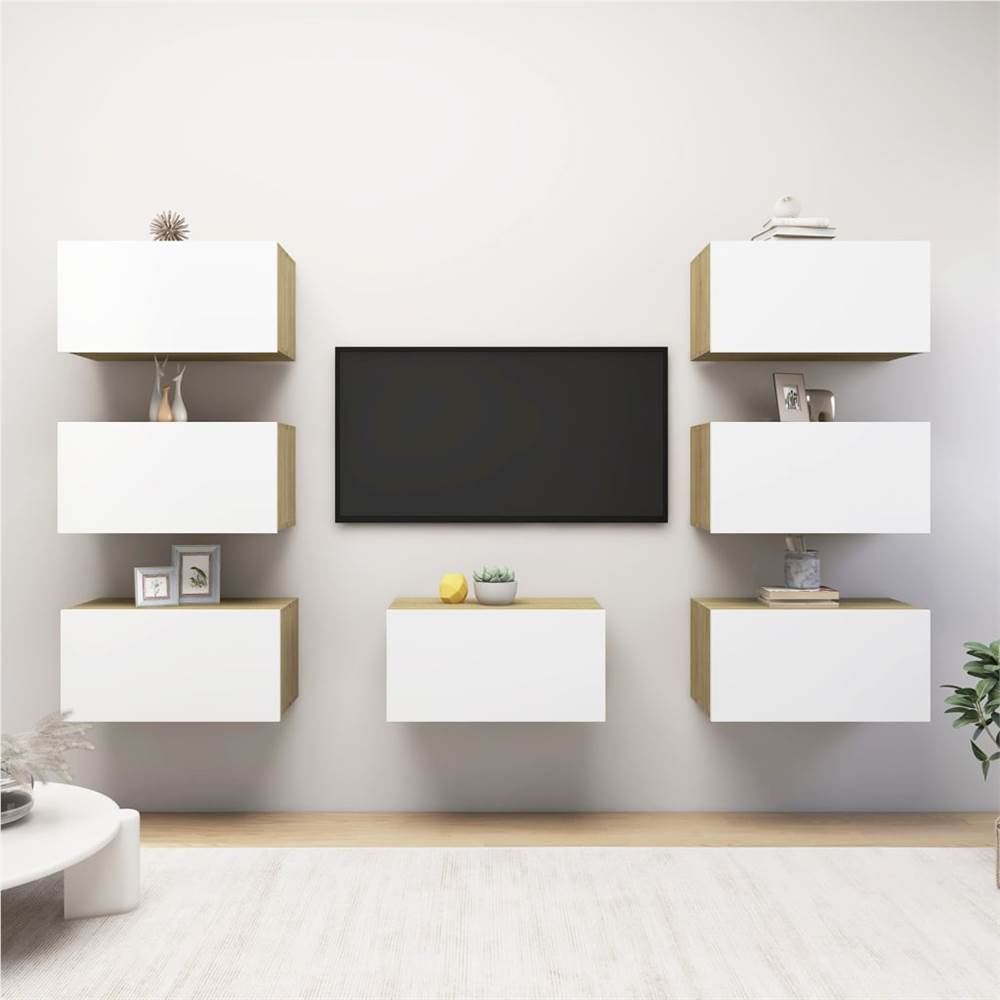 

TV Cabinets 7 pcs White and Sonoma Oak 30.5x30x60 cm Chipboard