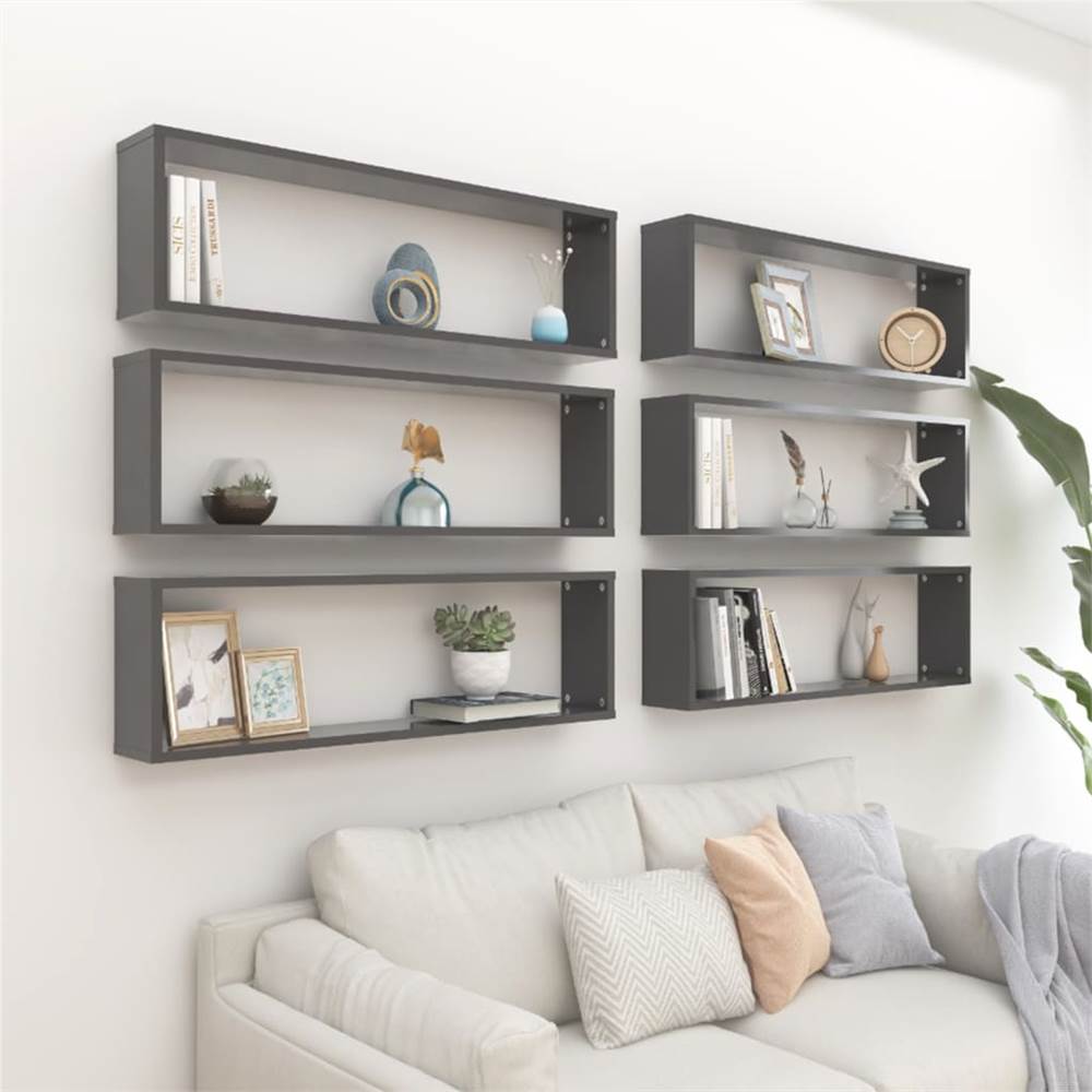 Wall Cube Shelves 6 pcs Grey 100x15x30 cm Chipboard