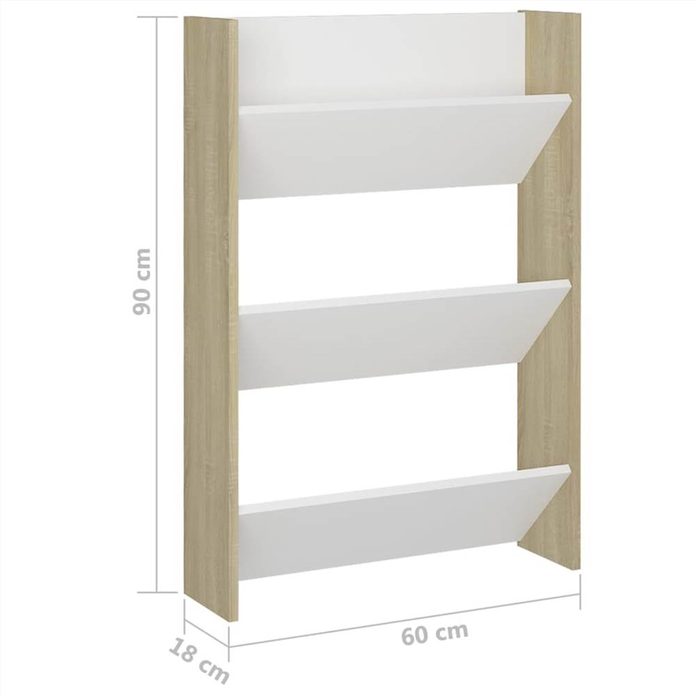 Wall Shoe Cabinet White and Sonoma Oak 60x18x90 cm Chipboard