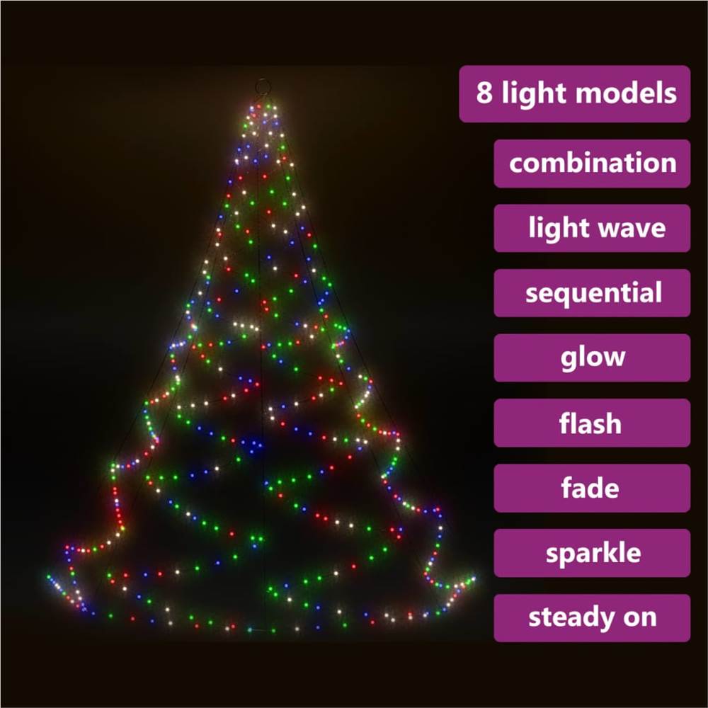 Wall Tree with Metal Hook 260 LED Colourful 3 m Indoor Outdoor