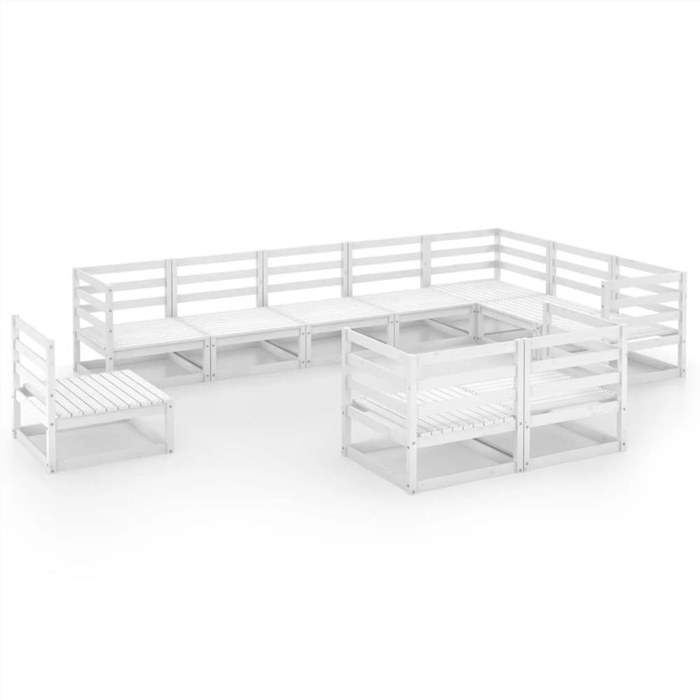 

10 Piece Garden Lounge Set White Solid Pinewood
