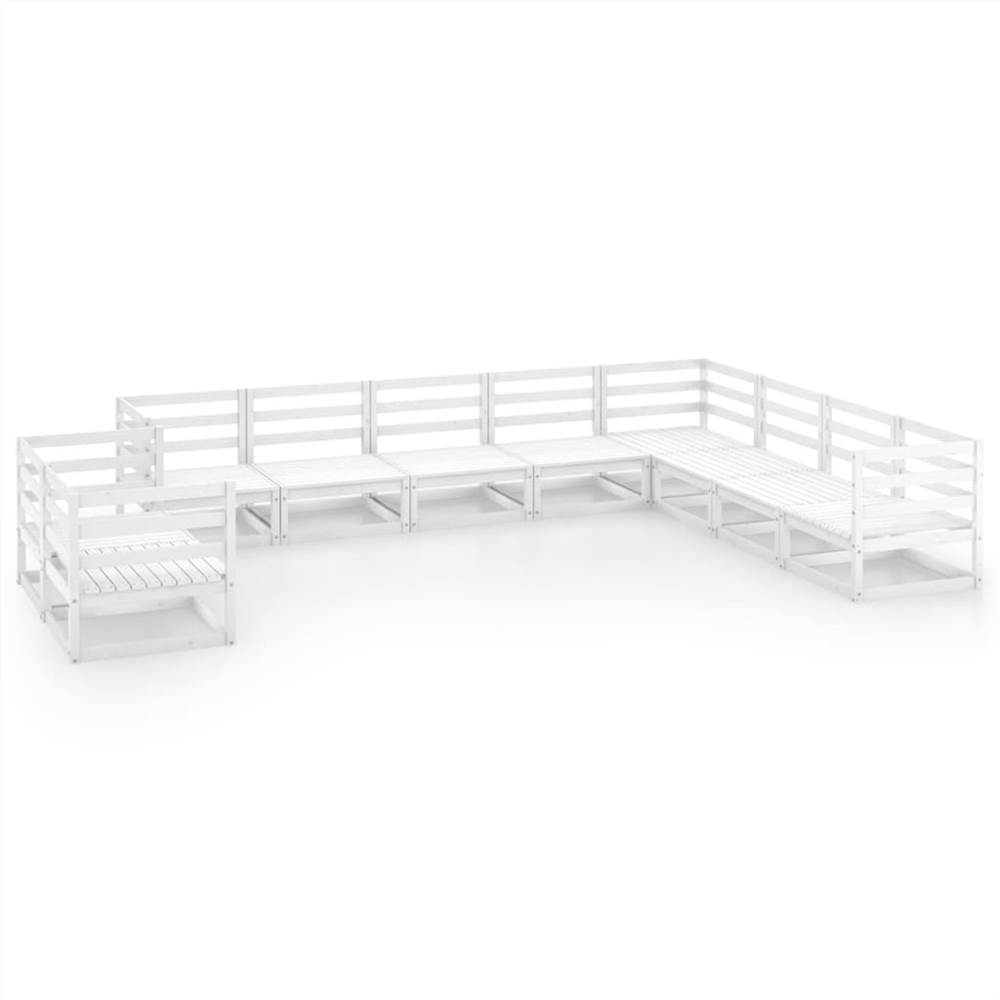 

10 Piece Garden Lounge Set White Solid Pinewood
