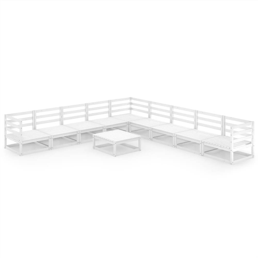 

10 Piece Garden Lounge Set White Solid Pinewood