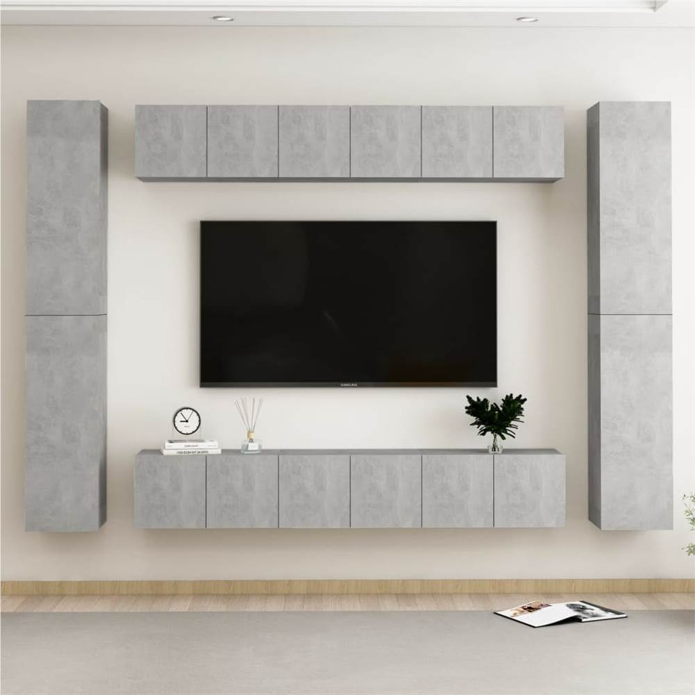 

10 Piece TV Cabinet Set Concrete Grey Chipboard