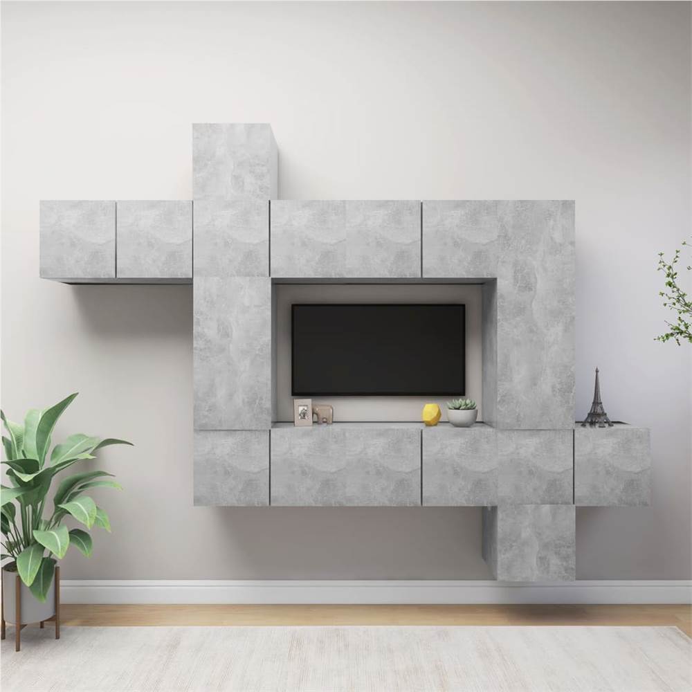 

10 Piece TV Cabinet Set Concrete Grey Chipboard