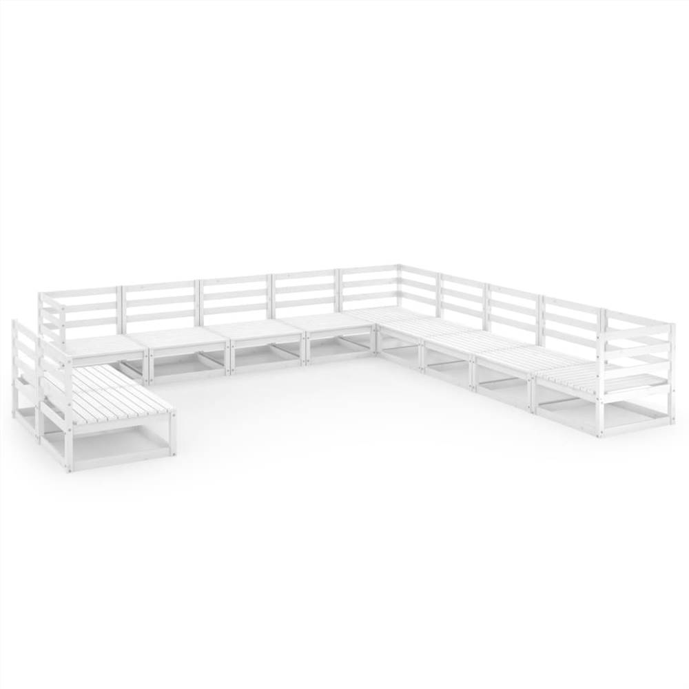 

11 Piece Garden Lounge Set White Solid Pinewood