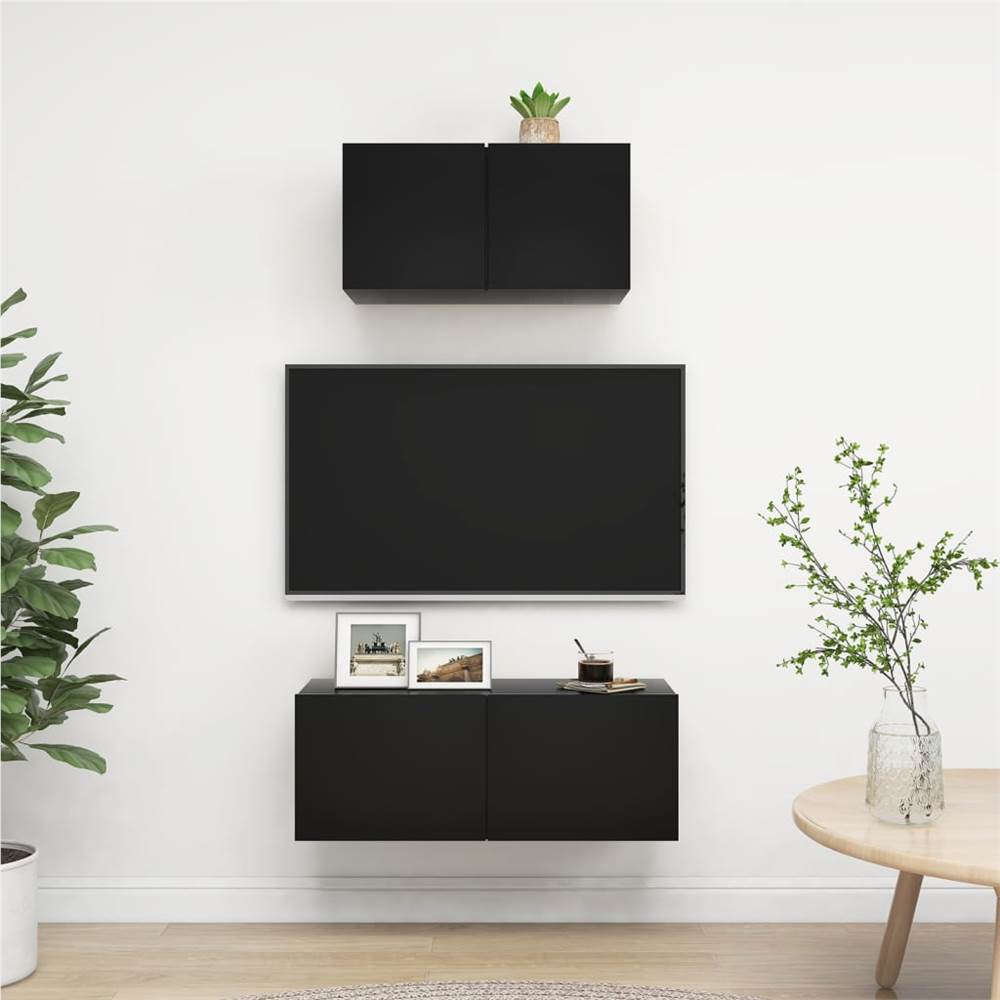 

2 Piece TV Cabinet Set Black Chipboard