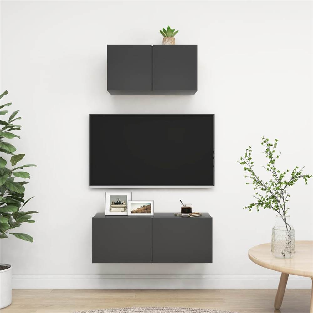 

2 Piece TV Cabinet Set Grey Chipboard
